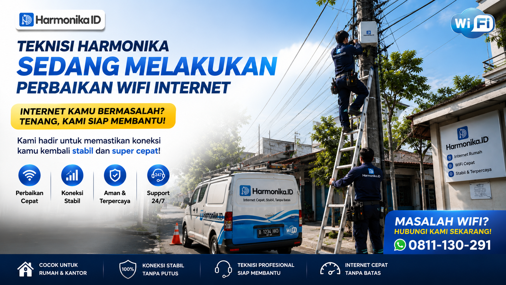 Teknisi Harmonika.ID Sedang Melakukan Perbaikan WiFi Internet Demi Kenyamanan Pelanggan