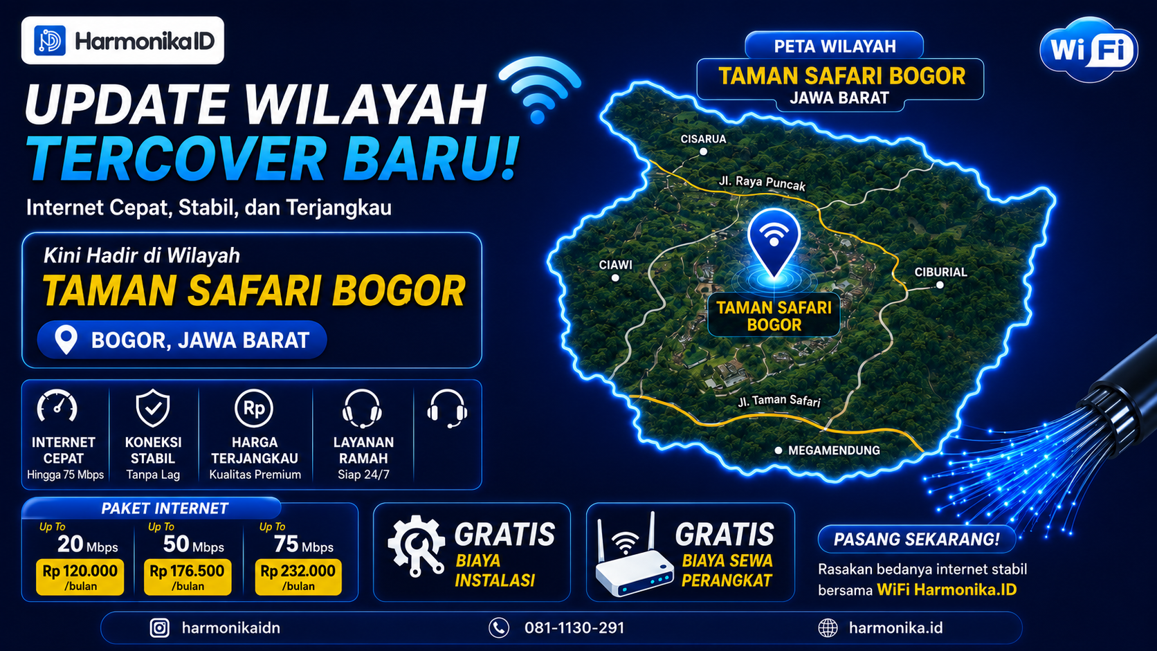 UPDATE WILAYAH TERCOVER BARU!  Kini WiFi Harmonika ID Hadir di Taman Safari Bogor, Jawa Barat!